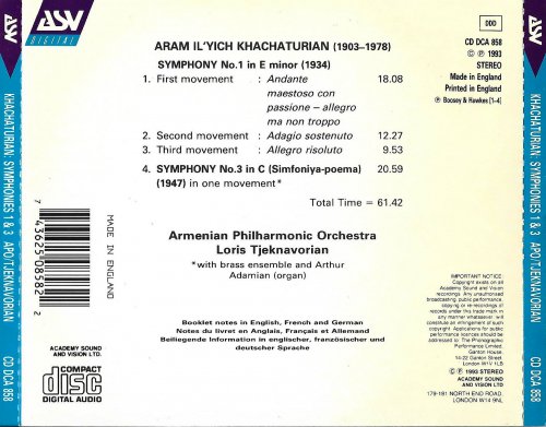 Armenian Philharmonic Orchestra, Loris Tjeknavorian - Khachaturian: Symphonies Nos. 1 & 3 (1993)