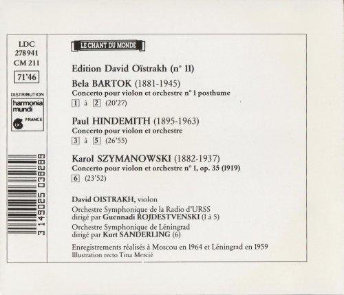 David Oistrakh - Bartok, Hindemith, Szymanowski: Violin Concertos (1989) CD-Rip