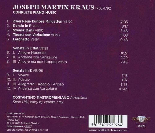 Costantino Mastroprimiano - Kraus: Complete Piano Music (2021) [Hi-Res]