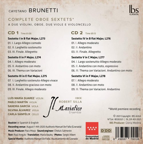 Silvina Álvarez, Sandra Garcia, Robert Silla, Il Maniatico Ensemble - Brunetti: Compete Oboe Sextets (2021) [Hi-Res]