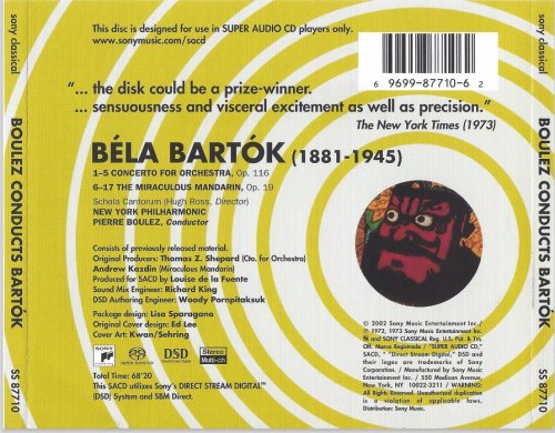Pierre Boulez, New York Philharmonic - Bela Bartok: Concerto for Orchestra The Miraculous Mandarin (1973) [2002 SACD]