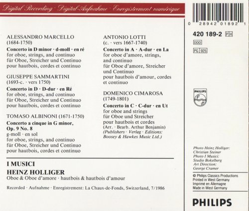 Heinz Holliger, I Musici - A.Marcello, Albinoni, Cimarosa, Lotti, Sammartini: Concerti per Oboe (1988)