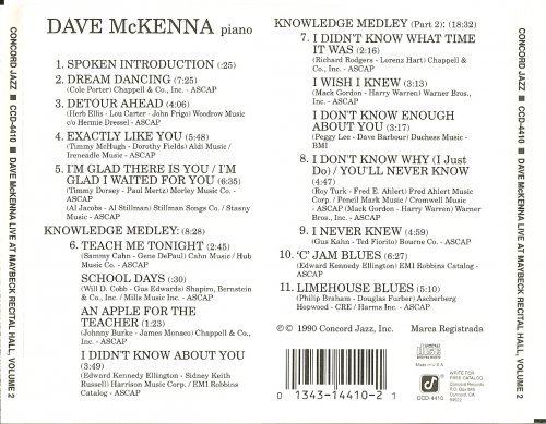 Dave McKenna - Live at Maybeck Recital Hall, Vol.2 (1990)