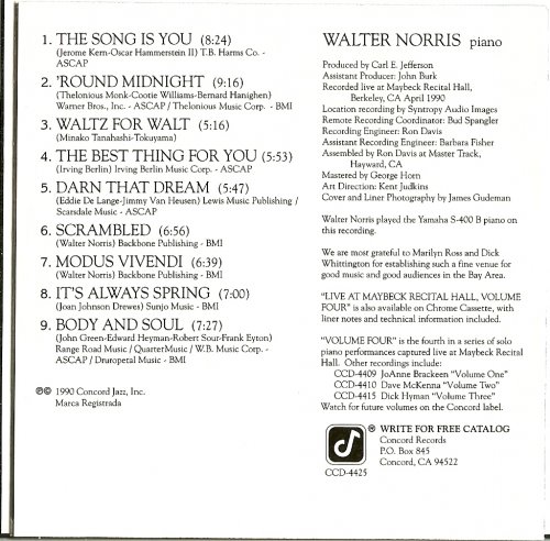 Walter Norris - Live at Maybeck Recital Hall, Vol.4 (1990)