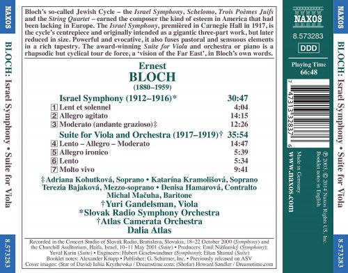 Dalia Atlas, Slovak Radio Symphony Orchestra, Atlas Camerata Orchestra, Yuri Gandelsman - Bloch: Israel Symphony & Suite for Viola and Orchestra (2014)