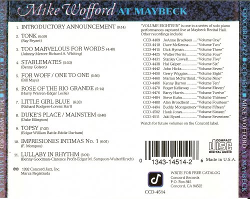 Mike Wofford - Live at Maybeck Recital Hall, Vol.18 (1992)