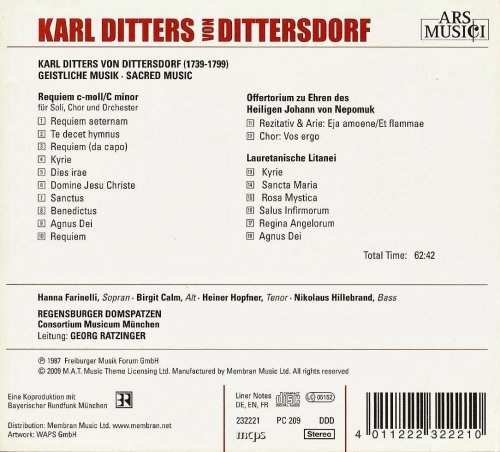 Consortium Musicum München, Georg Ratzinger - Dittersdorf: Requiem, Offertorium, Litaniae Lauretanae (2009) CD-Rip