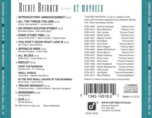 Richie Beirach - Live at Maybeck Recital Hall, Vol.19 (1992)