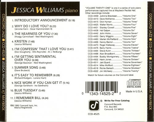 Jessica Williams - Live at Maybeck Recital Hall, Vol.21 (1992)