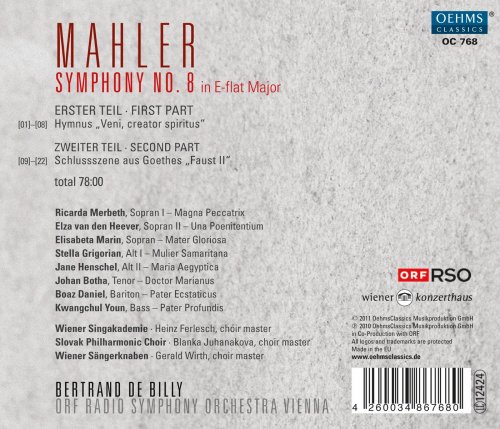 Wiener Singakademie, Vienna Boys Choir, Slowakischer Philharmonischer Chor, ORF-Radio Symphony Orchestra, Bertrand de Billy - Mahler: Symphony No. 8 (2011)