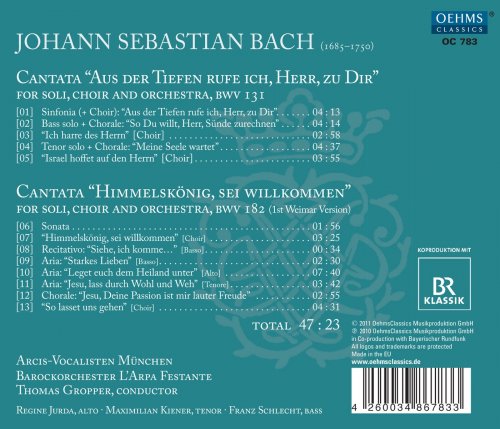 Regine Jurda, Maximilian Kiener, Franz Schlecht, L'Arpa Festante, Arcis-Vocalisten Munchen, Thomas Gropper - Bach: Cantatas BWV131 and BWV182 (2011)