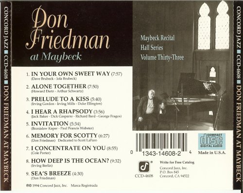 Don Friedman - Live at Maybeck Recital Hall, Vol.33 (1994)