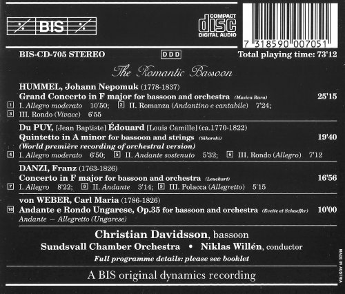 Christian Davidsson, Sundsvall Chamber Orchestra, Niklas Willén - The Romantic Bassoon: Hummel, Du Puy, Danzi, Weber (1995) CD-Rip