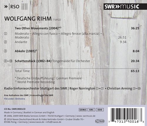 Radio-Sinfonieorchester Stuttgart des SWR, Roger Norrington, Christian Arming - Rihm: 2 Other Movements, Abkehr & Schattenstück (2016)
