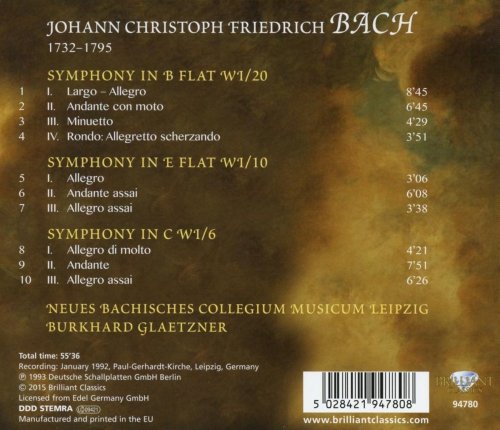 Neues Bachisches Collegium Musicum & Burkhard Glaetzner - Johann Christoph Friedrich Bach: 3 Symphonies (2015)