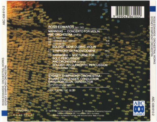David Porcelijn, Stuart Challender - Ross Edwards: Maninyas, Symphony No.1, Yarrageh (1993)