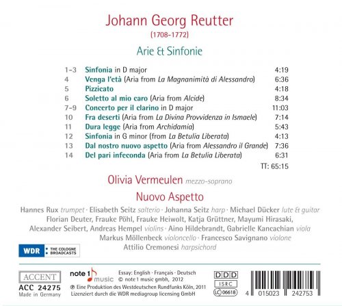 Olivia Vermeulen, Nuovo Aspetto - Reutter: Arie Et Sinfonie (2012)