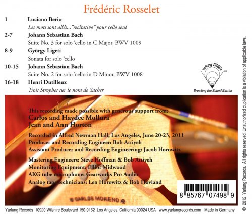 Frederic Rosselet - Bach, Berio, Dutilleux & Ligeti: Cello Works (2011) [Hi-Res]