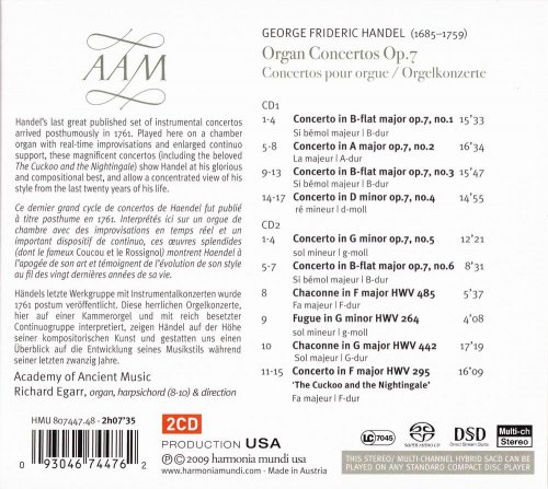 Richard Egarr, Academy of Ancient Music - Handel: Organ Concertos, Op. 7 (2009) [SACD]