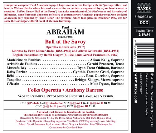 Anthony Barrese, Chicago Folks Operetta, Ryan Trent Oldham, Gerald Frantzen - Abraham: Ball at the Savoy (Sung in English) [Arr. A. Barrese, M. Grimminger & H. Hagedorn] (2021)