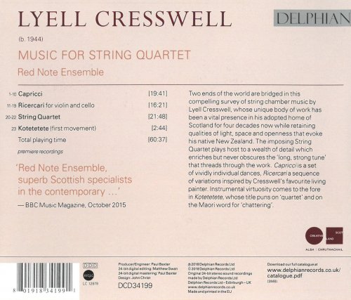 Red Note Ensemble, Robert Irvine & Jacqueline Shave - Lyell Cresswell: Music for String Quartet (2018) [Hi-Res]