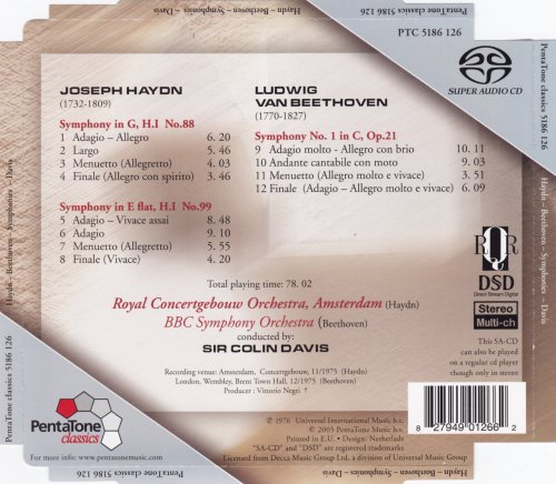 Sir Colin Davis, Royal Concertgebouw Orchestra, BBC Symphony Orchestra - Haydn: Symphonies Nos. 88 & 99; Beethoven: Symphony No. 1 (2003) [SACD]