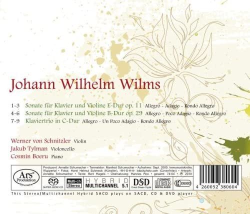 Werner von Schnitzler, Cosmin Boeru, Jakub Tylman - Wilms: Violin Sonatas & Piano Trio (2010)