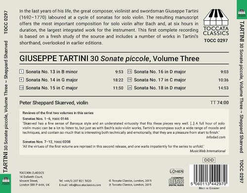 Peter Sheppard Skærved - Tartini: 30 Sonate piccole for Solo Violin, Vol. 3 (2015)