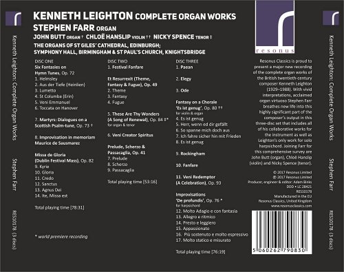 Stephen Farr, John Butt, Nicky Spence, Chloe Hanslip - Kenneth Leighton: Complete Organ Works (2017) [Hi-Res]