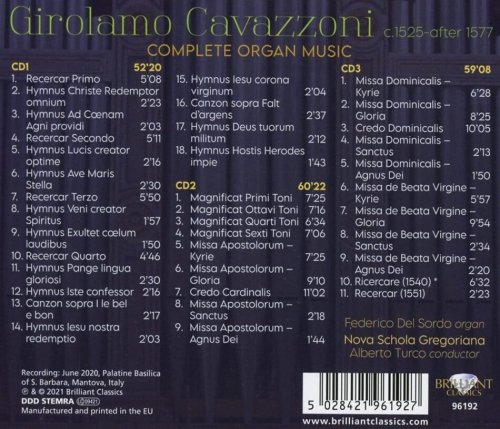 Federico del Sordo, Nova Schola Gregoriana & Alberto Turco - Cavazzoni: Complete Organ Music (2021) [Hi-Res]