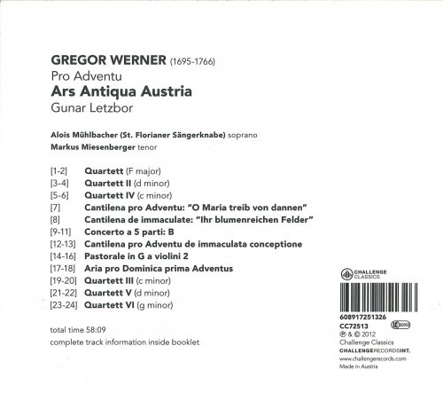 Ars Antiqua Austria, Gunar Letzbor - Gregor Werner: Pro Adventu (2012)