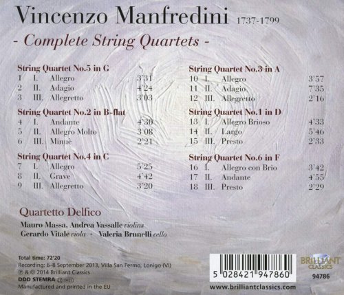 Quartetto Delfico - Manfredini: Complete String Quartets (2014)