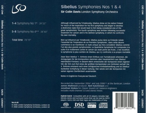 Sir Colin Davis (London Symphony Orchestra) - Sibelius Symphonies Nos 1 & 4 (2008) [SACD]