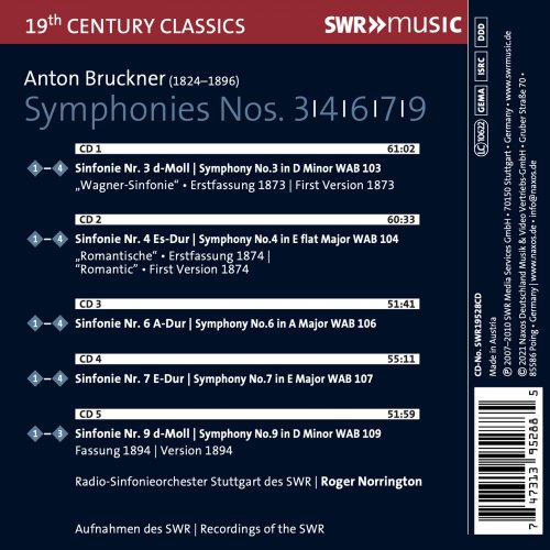 Roger Norrington & Stuttgart Radio Symphony Orchestra - Bruckner: Symphonies Nos. 3, 4, 6, 7 & 9 (Live) (2021)