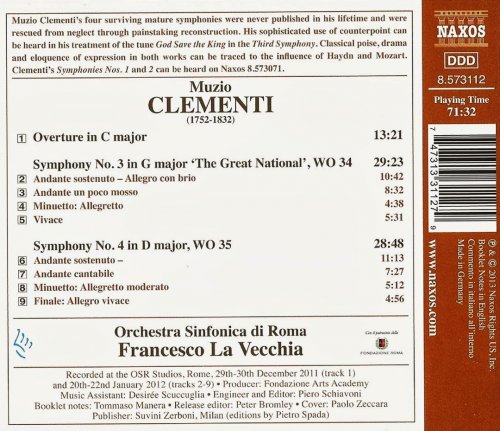 Orchestra Sinfonica di Roma, Francesco La Vecchia - Clementi: Symphonies Nos. 3 & 4 (2013) CD-Rip