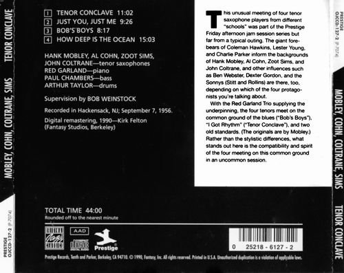 Hank Mobley, Al Cohn, John Coltrane, Zoot Sims - Tenor Conclave (1956) CD Rip