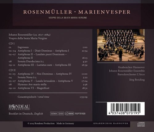 Knabenchor Hannover, Johann Rosenmüller Ensemble, Barockorchester L ’Arco, Jörg Breiding - Rosenmüller: Vespro della beata Maria Vergine (2015)