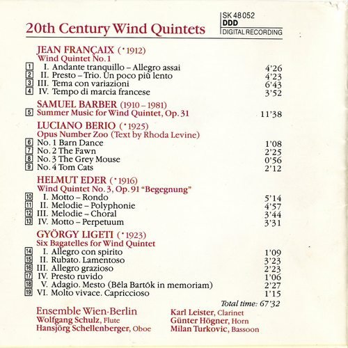 Ensemble Wien-Berlin - 20th Century Wind Music (1992) CD-Rip