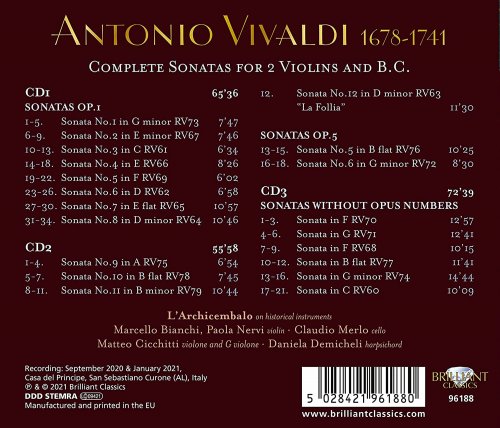 L'Archicembalo - Vivaldi: Complete Sonatas for 2 Violins and B.C. (2021)