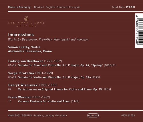 Simon Luethy & Alexandra Troussova - Impressions: Works by Beethoven, Prokofiev, Wieniawski and Waxman (2021) [Hi-Res]