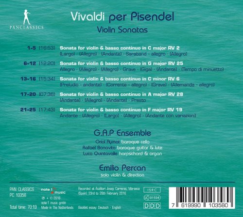 G.A.P. Ensemble, Emilio Percan - Vivaldi per Pisendel: Violin Sonatas (2016)