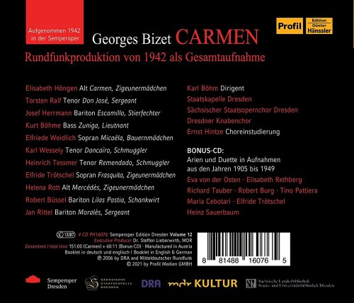 Karl Böhm, Elfriede Trötschel, Torsten Ralf, Elisabeth Hongen - Bizet: Carmen, WD 31 (Sung in German) [Live] (2021)