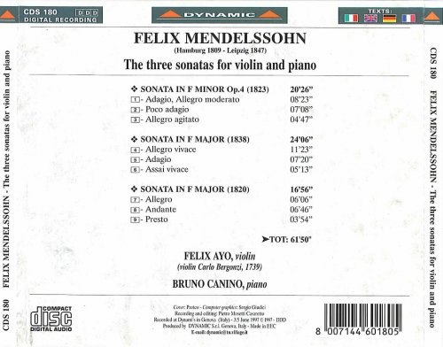 Felix Ayo & Bruno Canino - Mendelssohn: 3 Violin Sonatas (1997)