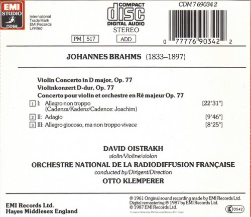 David Oistrakh, Otto Klemperer - Brahms: Violin Concerto (1987) CD-Rip