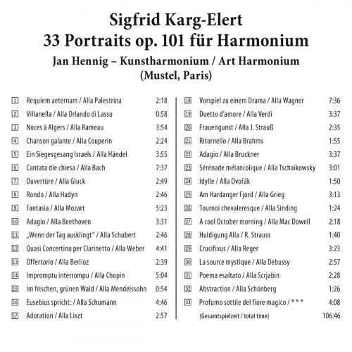 Jan Hennig - Karg-Elert- 33 Portraits for Harmonium, Op. 101 (2021) Hi-Res