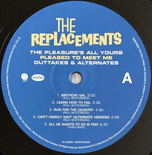 The Replacements - The Pleasure's All Yours: Pleased To Meet Me Outtakes & Alternates (2021) LP