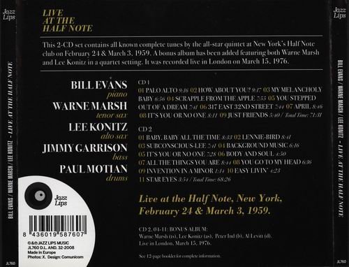 Bill Evans, Warne Marsh, Paul Motian, Lee Konitz, Jimmy Garrison - Live At The Half Note (2008)