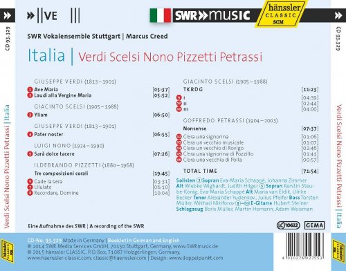 SWR Vokalensemble Stuttgart, Marcus Creed - Italia: Verdi, Scelsi, Nono, Pizzetti, Petrassi (2015)