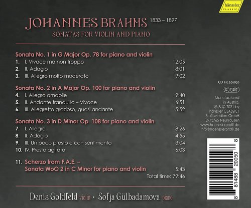 Denis Goldfeld, Sofja Gülbadamova - Brahms: Violin Sonatas (2021)