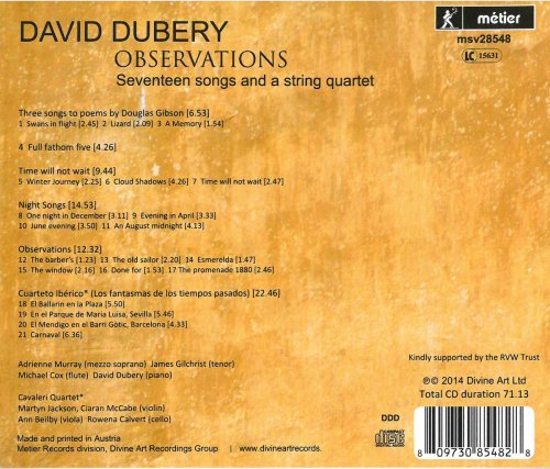 James Gilchrist, Adrienne Murray, Michael Cox, David Dubery, Cavaleri Quartet - David Dubery: Observations (2014) [Hi-Res]